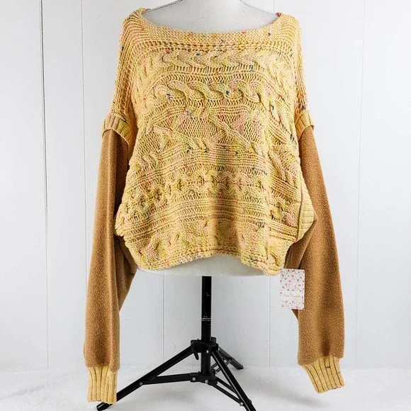 Honey Cable Knit Pullover Sweater in Honeycomb Combo Oversized Free People - Picture 3 of 7